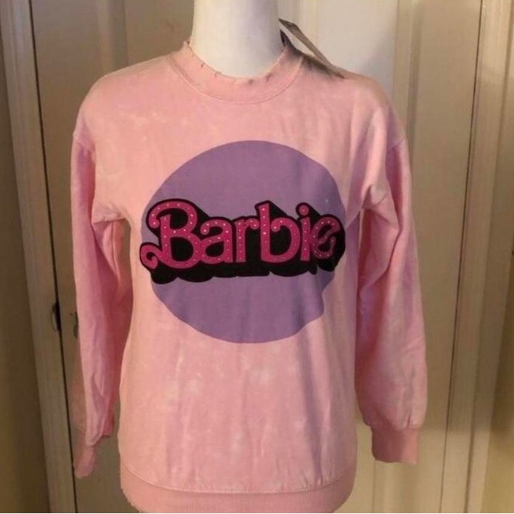 Barbie Pink rhinestone Logo Crewneck sweatshirt